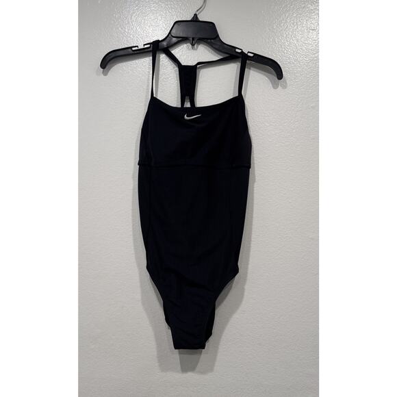 NIKE One Piece Bathing Suit Black Ribbed Women’s Size Medium Racerback Swim - Picture 1 of 10